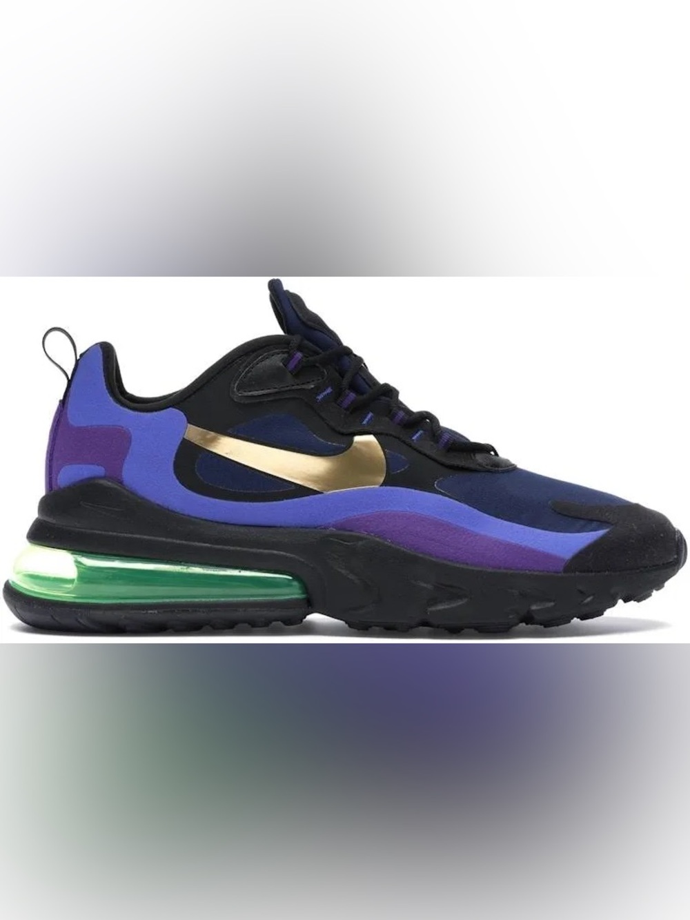 Nike Air Max 270 React Mens Running Shoes Size 8.5 Heavy Metal Black Blue Gold